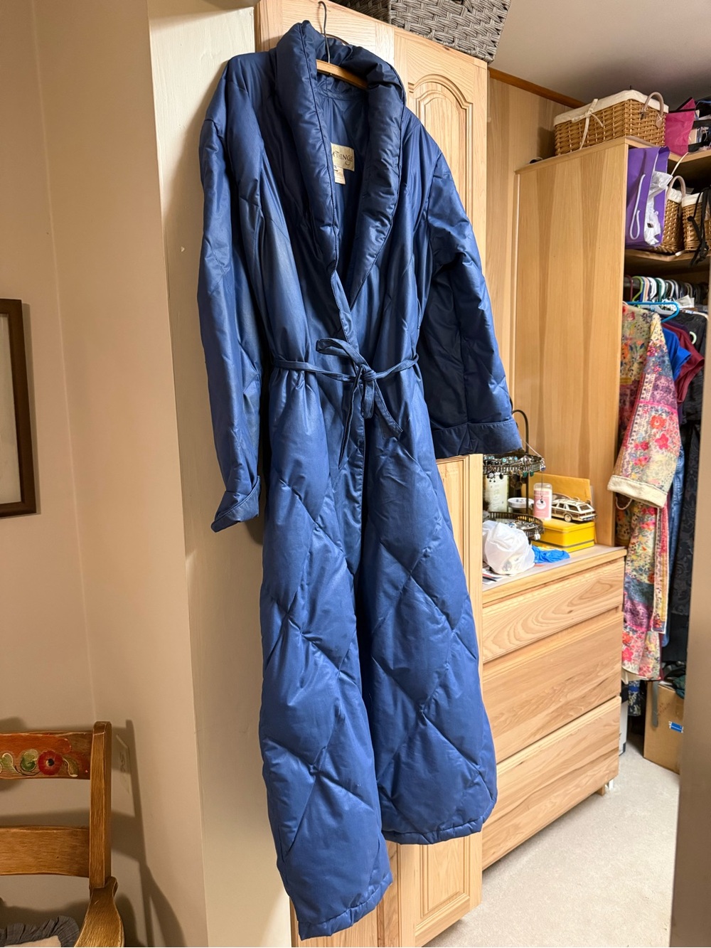 Goose Down Long Puffer Robe - Blue